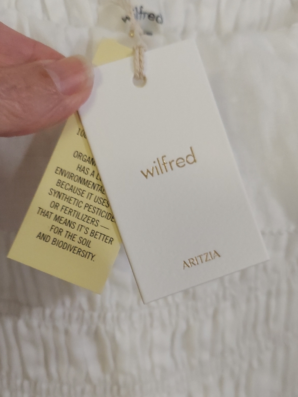 Aritzia Wilfred Midi Dress, NEW! Size M, White Linen, Smocking, Full Skirt - Picture 16 of 17